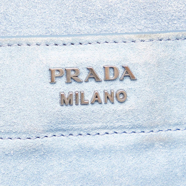 プラダ ネイビー デニム レザー トートバッグ レディース PRADA 【中古】