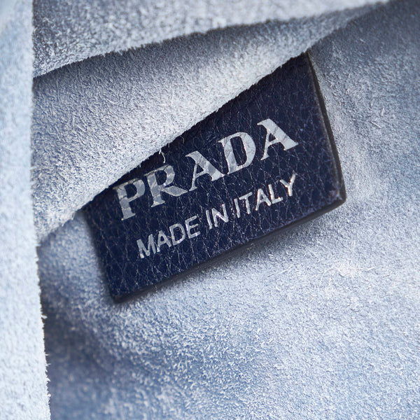 プラダ ネイビー デニム レザー トートバッグ レディース PRADA 【中古】
