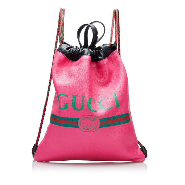 グッチ ドローストリング ミニ ロゴ ナップサック リュック 523586 ピンク レザー レディース GUCCI 【中古】