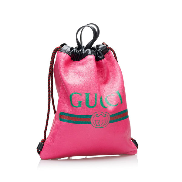 グッチ ドローストリング ミニ ロゴ ナップサック リュック 523586 ピンク レザー レディース GUCCI 【中古】