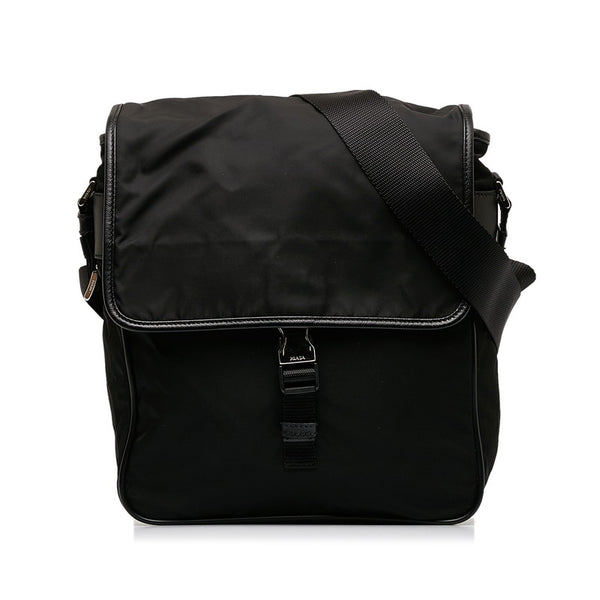 プラダ サフィアーノ 三角ロゴプレート 斜め掛け ショルダーバッグ  ブラック ナイロン レザー レディース PRADA 【中古】