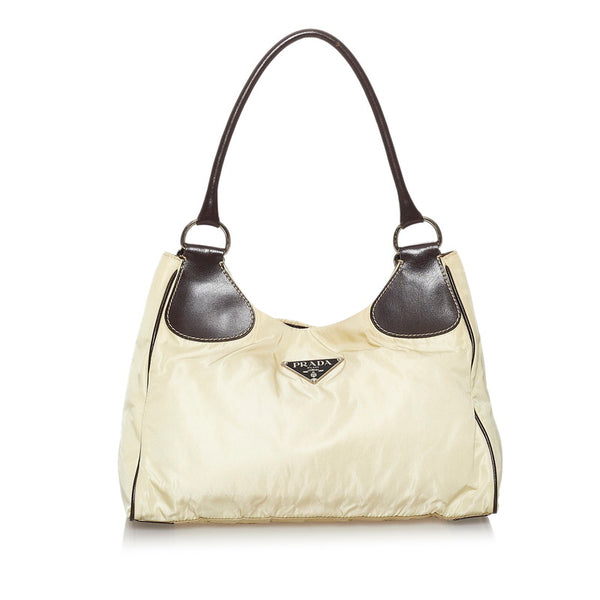 プラダ ベージュ ブラウン ナイロン レザー ショルダーバッグ レディース PRADA 【中古】