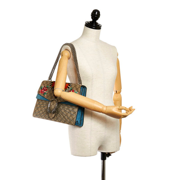 グッチ GGスプリーム ディオニュソス チェーン ショルダーバッグ 403348 ベージュ ブルー PVC スウェード レディース GUCCI 【中古】