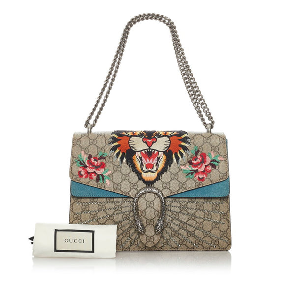 グッチ GGスプリーム ディオニュソス チェーン ショルダーバッグ 403348 ベージュ ブルー PVC スウェード レディース GUCCI 【中古】