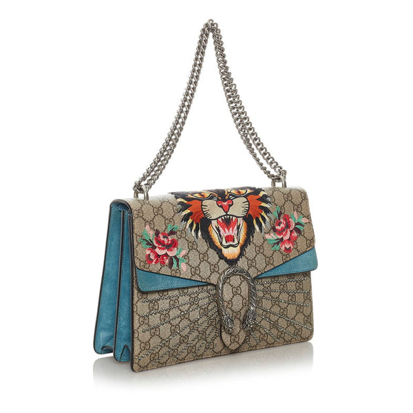 グッチ GGスプリーム ディオニュソス チェーン ショルダーバッグ 403348 ベージュ ブルー PVC スウェード レディース GUCCI 【中古】