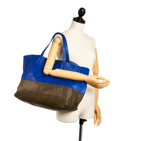 セリーヌ ホリゾンタルカバ トートバッグ ブルー ブラウン レザー レディース CELINE 【中古】