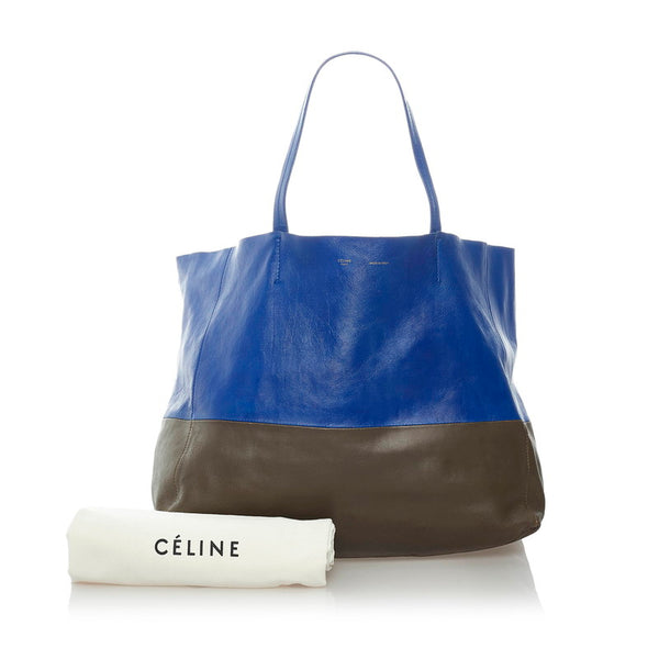 セリーヌ ホリゾンタルカバ トートバッグ ブルー ブラウン レザー レディース CELINE 【中古】