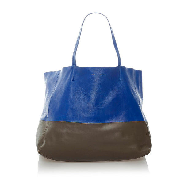 セリーヌ ホリゾンタルカバ トートバッグ ブルー ブラウン レザー レディース CELINE 【中古】