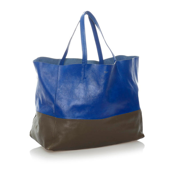 セリーヌ ホリゾンタルカバ トートバッグ ブルー ブラウン レザー レディース CELINE 【中古】