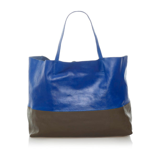 セリーヌ ホリゾンタルカバ トートバッグ ブルー ブラウン レザー レディース CELINE 【中古】