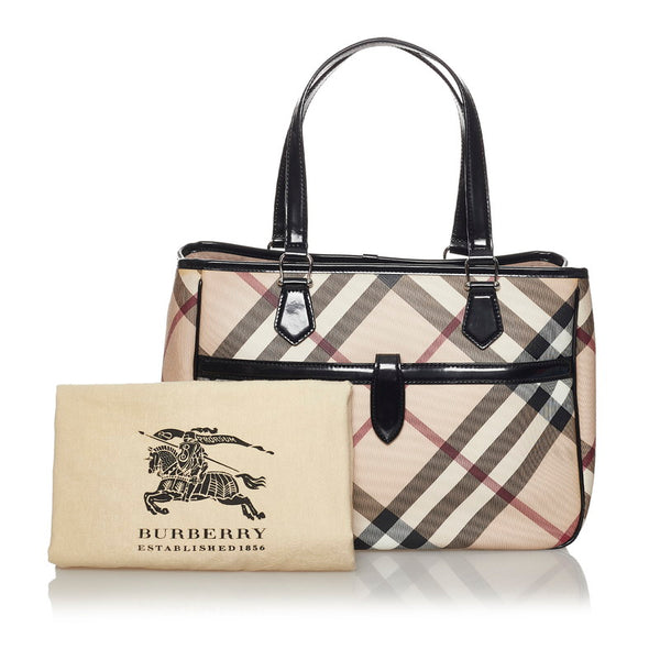 バーバリー ノバチェック トートバッグ ピンクベージュ PVC レザー レディース BURBERRY 【中古】
