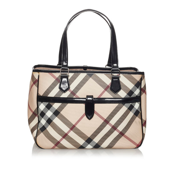 バーバリー ノバチェック トートバッグ ピンクベージュ PVC レザー レディース BURBERRY 【中古】