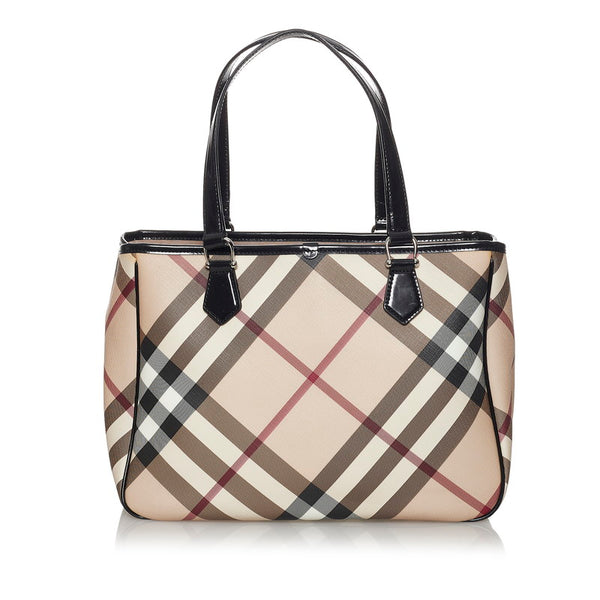 バーバリー ノバチェック トートバッグ ピンクベージュ PVC レザー レディース BURBERRY 【中古】