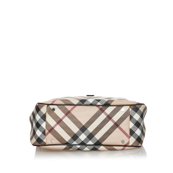 バーバリー ノバチェック トートバッグ ピンクベージュ PVC レザー レディース BURBERRY 【中古】