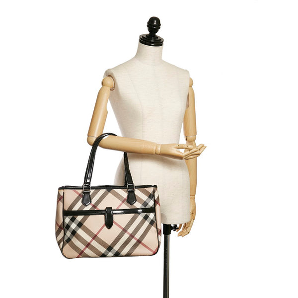 バーバリー ノバチェック トートバッグ ピンクベージュ PVC レザー レディース BURBERRY 【中古】