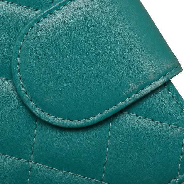 シャネル カンボンライン 二つ折り財布 ターコイズブルー レザー レディース CHANEL 【中古】