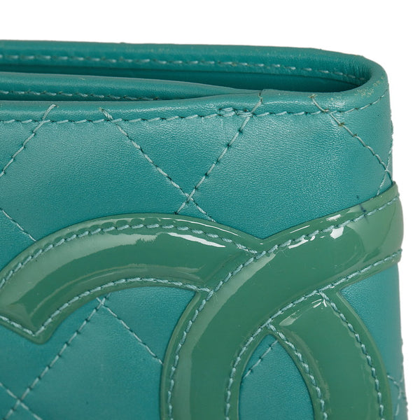 シャネル カンボンライン 二つ折り財布 ターコイズブルー レザー レディース CHANEL 【中古】