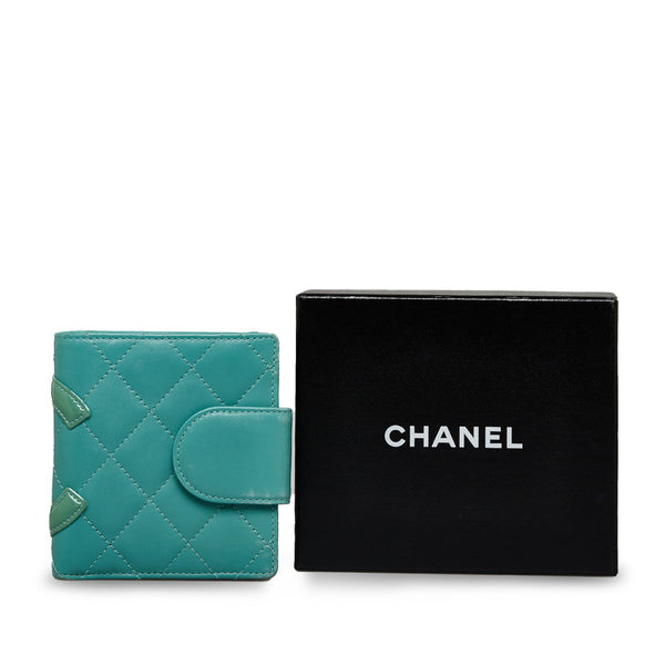 シャネル カンボンライン 二つ折り財布 ターコイズブルー レザー レディース CHANEL 【中古】