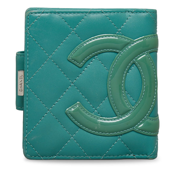 シャネル カンボンライン 二つ折り財布 ターコイズブルー レザー レディース CHANEL 【中古】