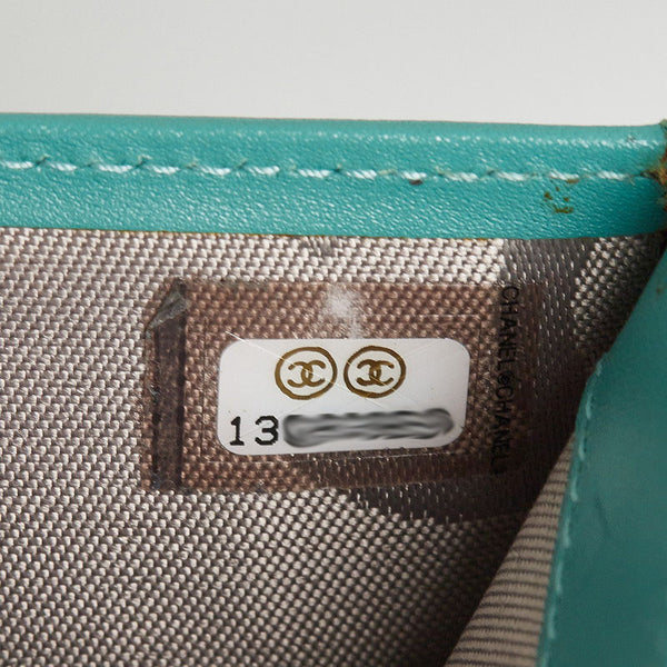 シャネル カンボンライン 二つ折り財布 ターコイズブルー レザー レディース CHANEL 【中古】