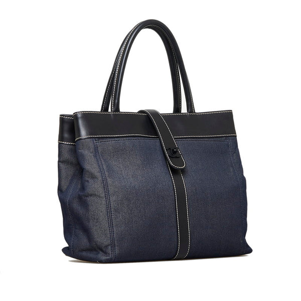 シャネル ココマーク デニム CC ハンドバッグ トートバッグ ネイビー ブラック キャンバス レザー レディース CHANEL 【中古】