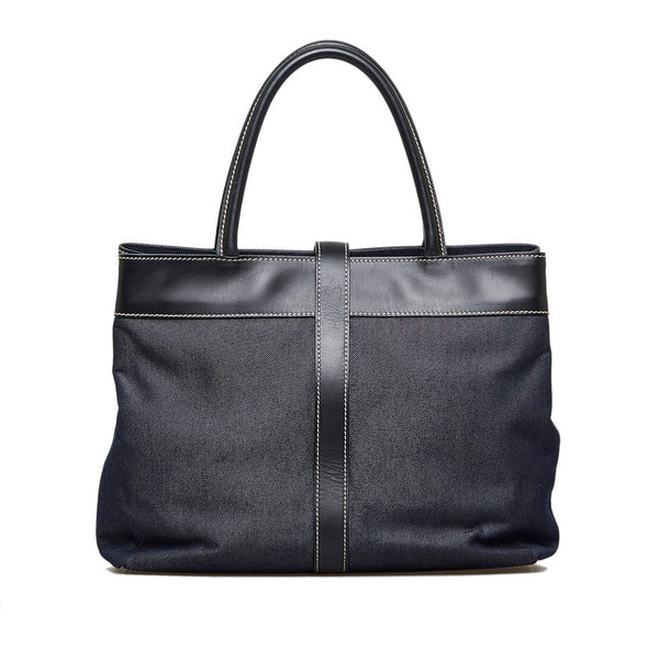 シャネル ココマーク デニム CC ハンドバッグ トートバッグ ネイビー ブラック キャンバス レザー レディース CHANEL 【中古】