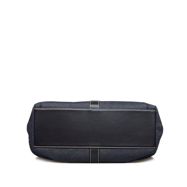 シャネル ココマーク デニム CC ハンドバッグ トートバッグ ネイビー ブラック キャンバス レザー レディース CHANEL 【中古】