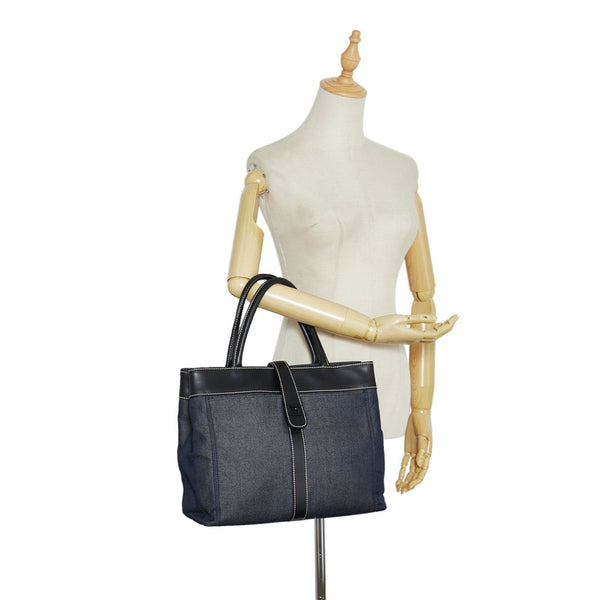 シャネル ココマーク デニム CC ハンドバッグ トートバッグ ネイビー ブラック キャンバス レザー レディース CHANEL 【中古】