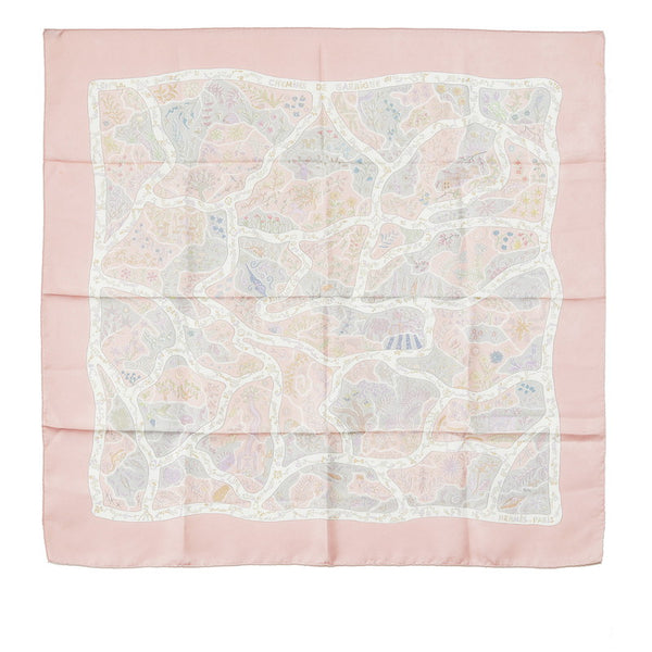 エルメス カレ90 Chemins de Garrigue ガリッグの道 スカーフ ピンク マルチカラー シルク レディース HERMES 【中古】