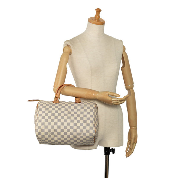 ルイ ヴィトン ダミエ アズール スピーディ30 ハンドバッグ N41533 ホワイト PVC レザー レディース LOUIS VUITTON 【中古】
