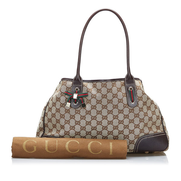 グッチ GGキャンバス プリンシー リボン ハンドバッグ トートバッグ 163805 ブラウン キャンバス レザー レディース GUCCI 【中古】