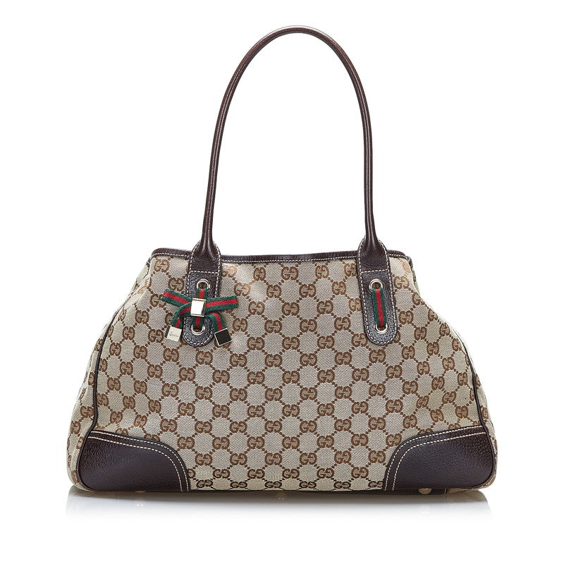 グッチ GGキャンバス プリンシー リボン ハンドバッグ トートバッグ 163805 ブラウン キャンバス レザー レディース GUCCI 【中古】