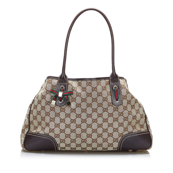 グッチ GGキャンバス プリンシー リボン ハンドバッグ トートバッグ 163805 ブラウン キャンバス レザー レディース GUCCI 【中古】