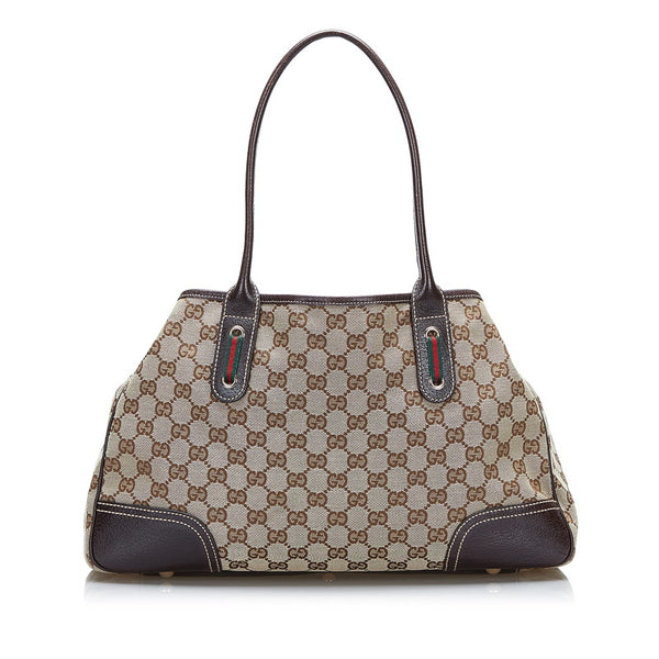 グッチ GGキャンバス プリンシー リボン ハンドバッグ トートバッグ 163805 ブラウン キャンバス レザー レディース GUCCI 【中古】