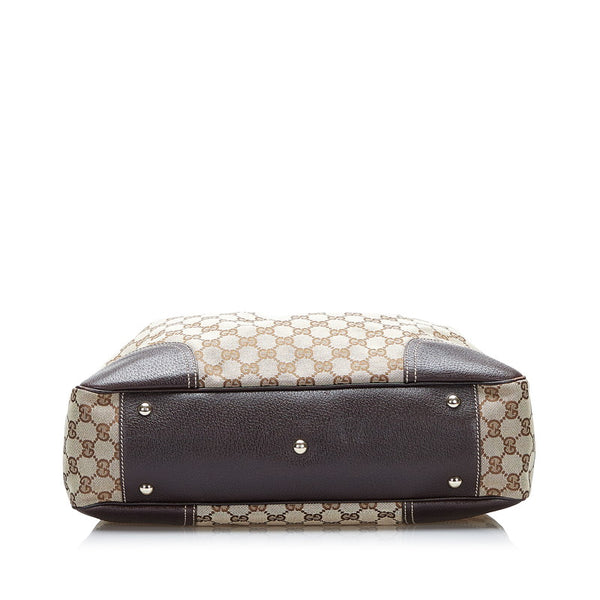 グッチ GGキャンバス プリンシー リボン ハンドバッグ トートバッグ 163805 ブラウン キャンバス レザー レディース GUCCI 【中古】