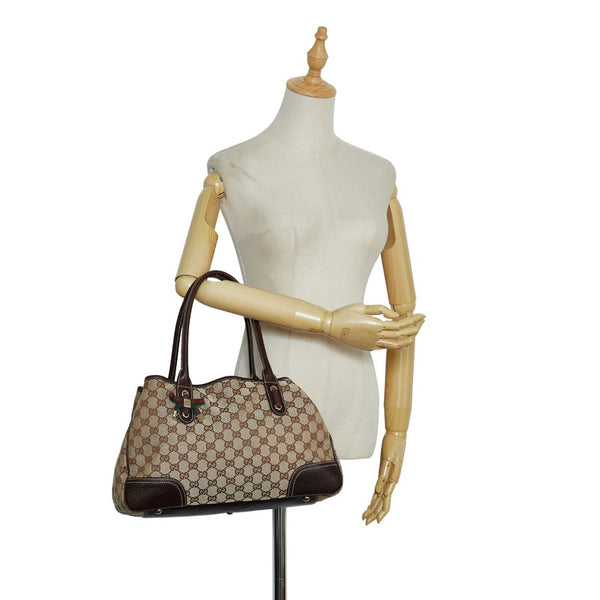 グッチ GGキャンバス プリンシー リボン ハンドバッグ トートバッグ 163805 ブラウン キャンバス レザー レディース GUCCI 【中古】