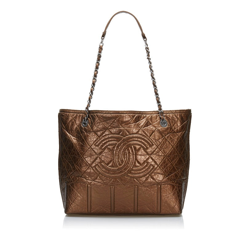 シャネル ココマーク チェーン ショルダーバッグ トートバッグ ブラウン ブロンズ シルバー金具 レザー レディース CHANEL 【中古】