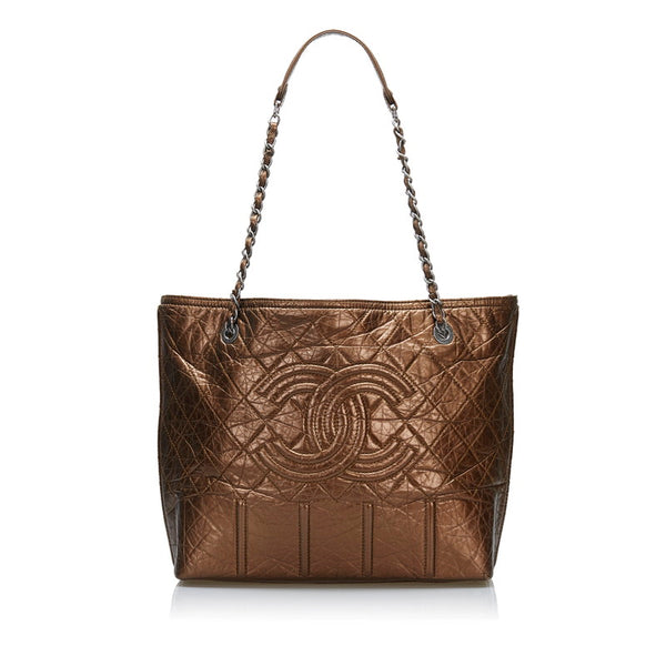 シャネル ココマーク チェーン ショルダーバッグ トートバッグ ブラウン ブロンズ シルバー金具 レザー レディース CHANEL 【中古】
