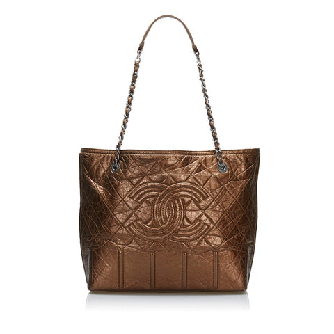 シャネル ココマーク チェーン ショルダーバッグ トートバッグ ブラウン ブロンズ シルバー金具 レザー レディース CHANEL 【中古】