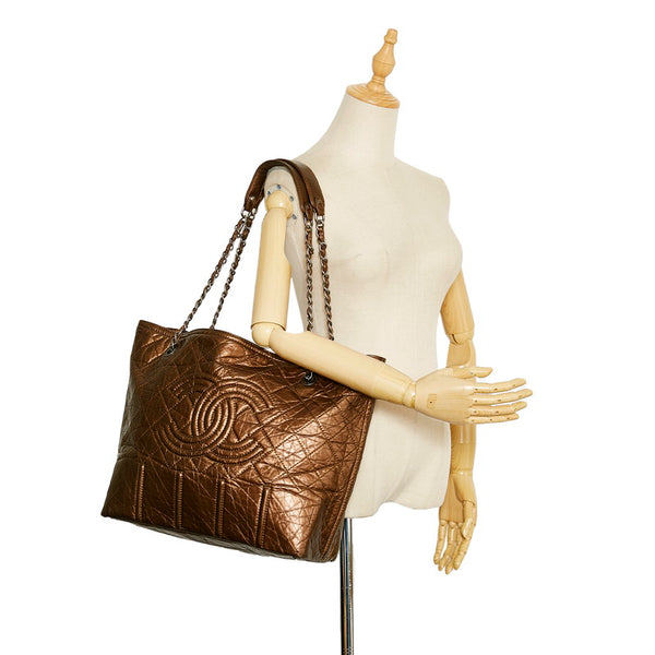 シャネル ココマーク チェーン ショルダーバッグ トートバッグ ブラウン ブロンズ シルバー金具 レザー レディース CHANEL 【中古】