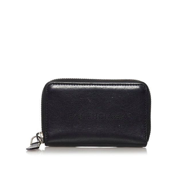 バレンシアガ ロゴパンチング ラウンドジップ コインケース 458607 ブラック レザー メンズ BALENCIAGA 【中古】