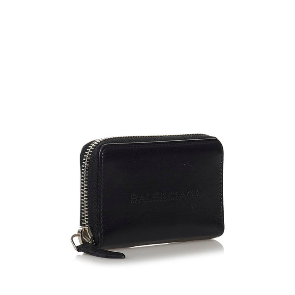 バレンシアガ ロゴパンチング ラウンドジップ コインケース 458607 ブラック レザー メンズ BALENCIAGA 【中古】
