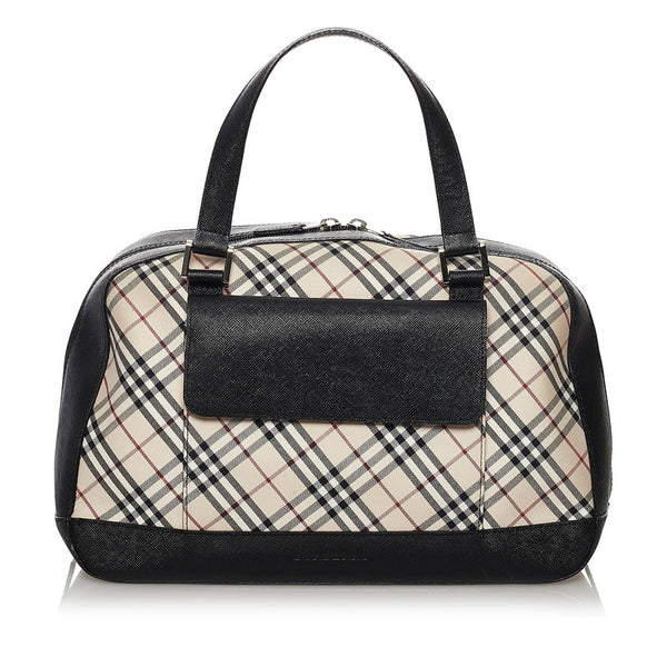 バーバリー ノバチェック ハンドバッグ ベージュ ブラック キャンバス レザー レディース BURBERRY 【中古】
