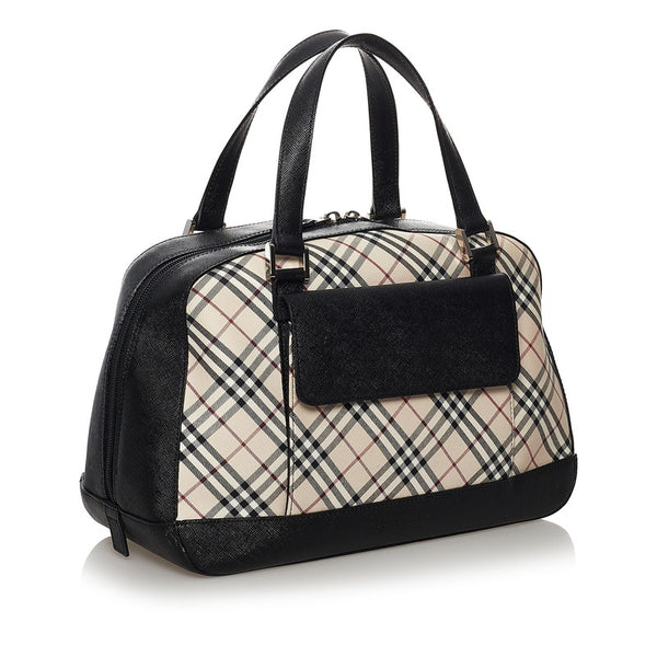 バーバリー ノバチェック ハンドバッグ ベージュ ブラック キャンバス レザー レディース BURBERRY 【中古】