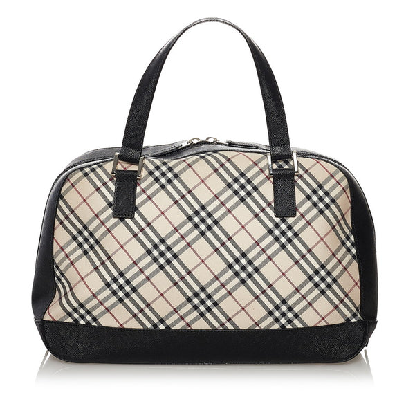 バーバリー ノバチェック ハンドバッグ ベージュ ブラック キャンバス レザー レディース BURBERRY 【中古】