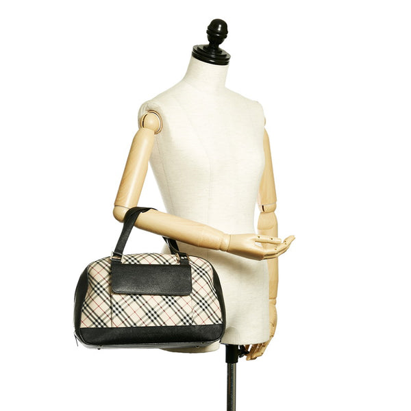 バーバリー ノバチェック ハンドバッグ ベージュ ブラック キャンバス レザー レディース BURBERRY 【中古】