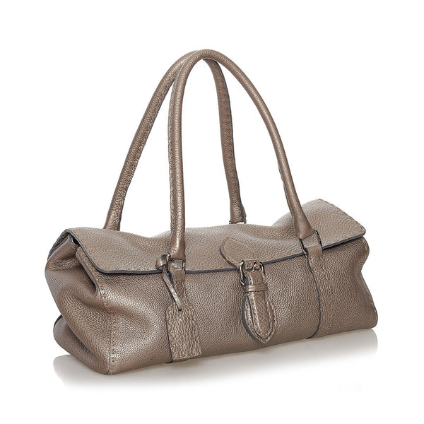 フェンディ セレリア ハンドバッグ 8BR442 メタリックベージュ ゴールド レザー レディース FENDI 【中古】