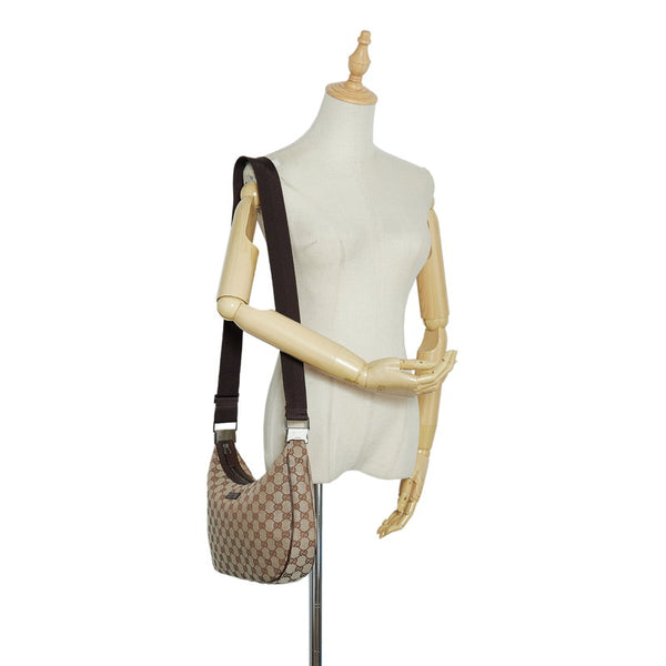 グッチ GGキャンバス ショルダーバッグ ホーボーバッグ 122790 ベージュ ブラウン キャンバス レザー レディース GUCCI 【中古】