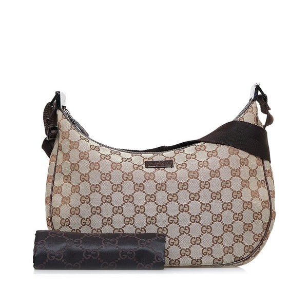 グッチ GGキャンバス ショルダーバッグ ホーボーバッグ 122790 ベージュ ブラウン キャンバス レザー レディース GUCCI 【中古】