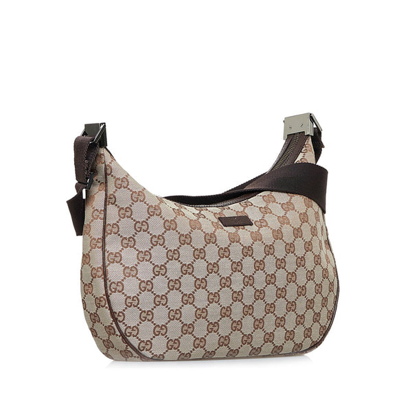 グッチ GGキャンバス ショルダーバッグ ホーボーバッグ 122790 ベージュ ブラウン キャンバス レザー レディース GUCCI 【中古】